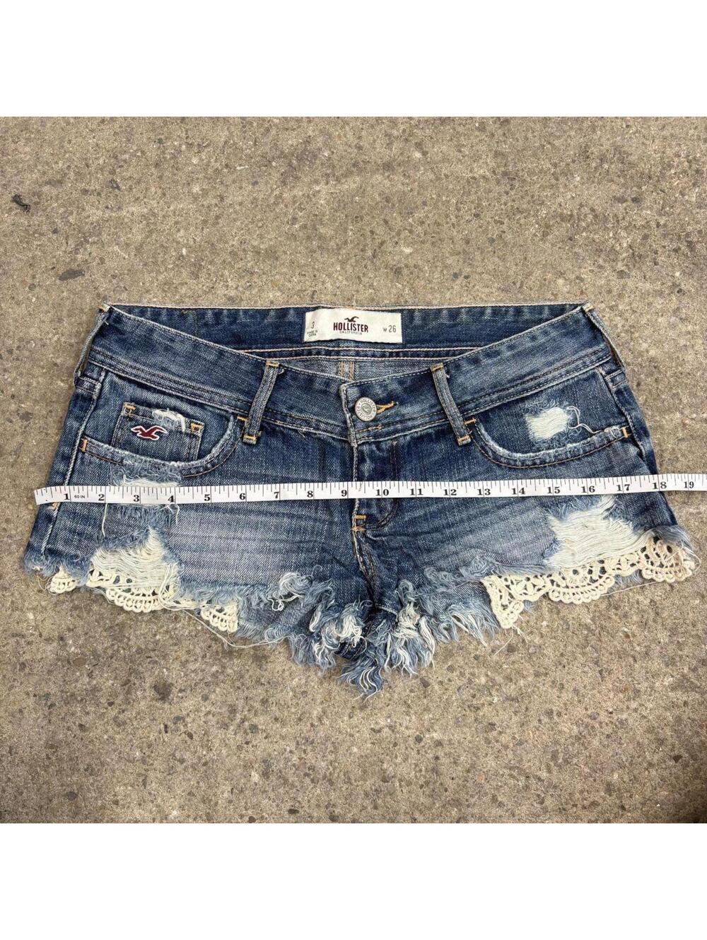 Vintage Y2K Low Rise Denim Micro Shorts Hollister Peekaboo Lace - Picture 3 of 5